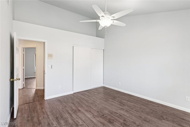 1911 Hobson Dr, Henderson, NV 89074 - unfurnished bedroom with dark wood-style floors, a closet, and a ceiling fan