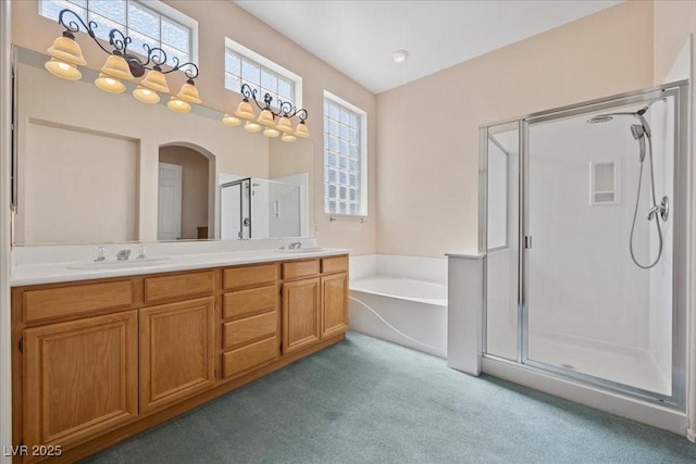 745 Diamond Bend Ave, Las Vegas, NV 89123 - full bath with carpet floors, a stall shower, a bath, and double vanity