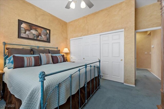 745 Diamond Bend Ave, Las Vegas, NV 89123 - bedroom featuring dark colored carpet, a closet, and ceiling fan