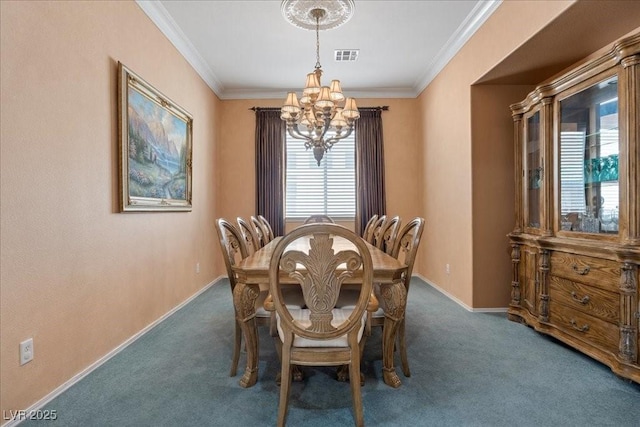 745 Diamond Bend Ave, Las Vegas, NV 89123 - dining room featuring a chandelier, carpet floors, plenty of natural light, and crown molding