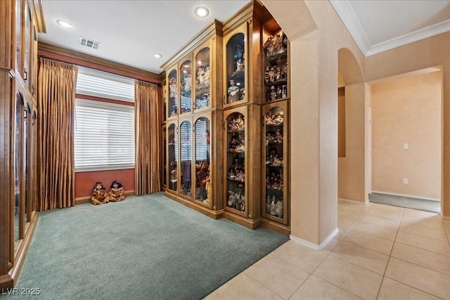 745 Diamond Bend Ave, Las Vegas, NV 89123 - interior space featuring arched walkways, crown molding, and light tile patterned floors