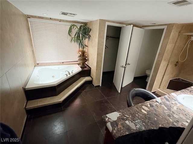 3167 El Cedro Cir, Las Vegas, NV 89121 - full bath with a jetted tub, tile patterned flooring, vanity, and a shower