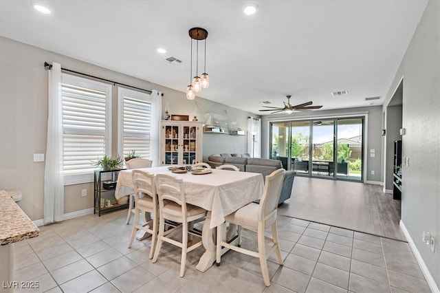 2383 Elmont Ave, North Las Vegas, NV 89086 - dining space featuring light tile patterned flooring, a ceiling fan, and recessed lighting