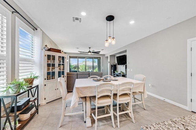 2383 Elmont Ave, North Las Vegas, NV 89086 - dining room with light tile patterned floors, a ceiling fan, and recessed lighting