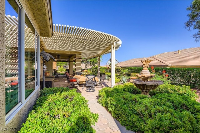 1897 Holdenville St, Henderson, NV 89052 - view of yard featuring a pergola, a patio area, and ceiling fan