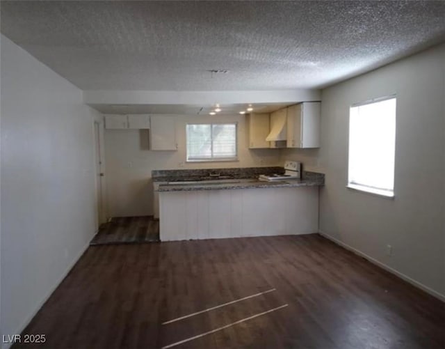 4451 Rich Dr Unit D, Las Vegas, NV 89102 - kitchen with dark wood-style flooring, a peninsula, plenty of natural light, and a textured ceiling