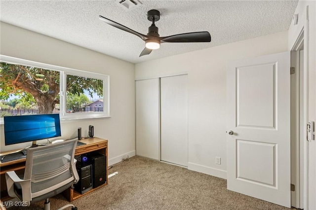 667 Del Prado Dr, Boulder City, NV 89005 - office with ceiling fan, light colored carpet, and a textured ceiling