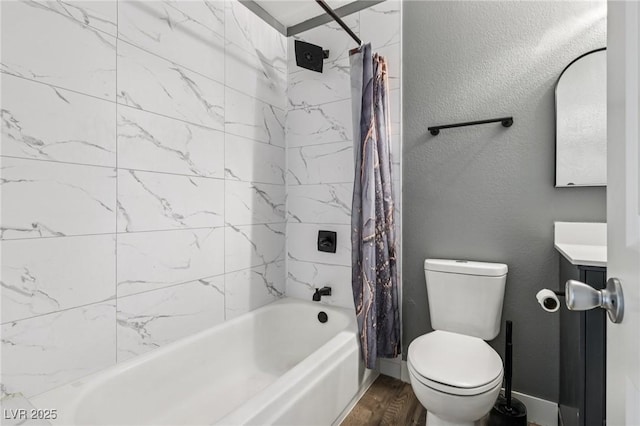667 Del Prado Dr, Boulder City, NV 89005 - full bathroom featuring shower / bath combo, vanity, and wood finished floors