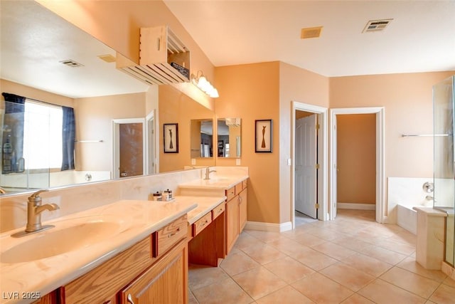 98 Milicity Rd, Henderson, NV 89012 - bathroom featuring double vanity, a bath, and tile patterned floors