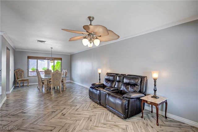 902 Dianne Dr, Boulder City, NV 89005 - living area with ornamental molding and ceiling fan