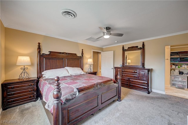 902 Dianne Dr, Boulder City, NV 89005 - bedroom featuring light carpet, ornamental molding, and ceiling fan