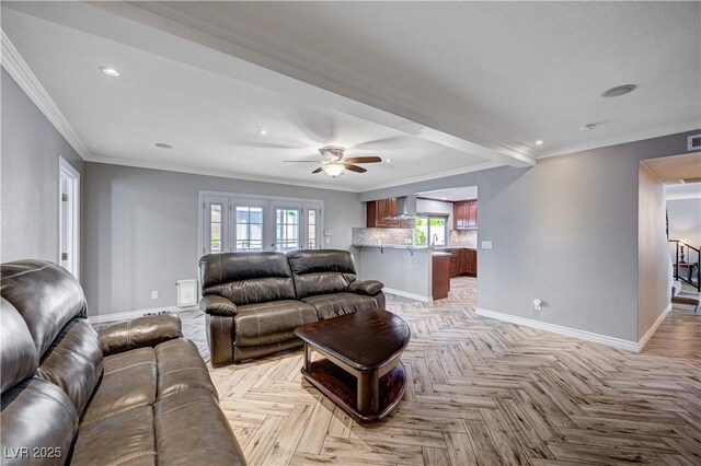 902 Dianne Dr, Boulder City, NV 89005 - living room with ceiling fan, recessed lighting, and ornamental molding