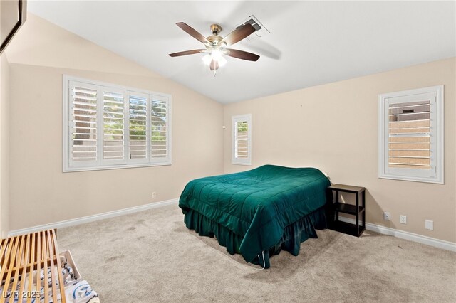 9733 Northern Dancer Dr, Las Vegas, NV 89117 - bedroom with vaulted ceiling, carpet flooring, and ceiling fan
