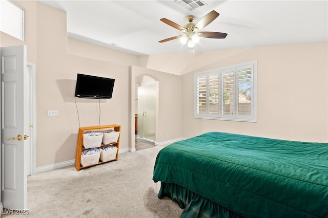 9733 Northern Dancer Dr, Las Vegas, NV 89117 - bedroom with carpet, arched walkways, and ceiling fan