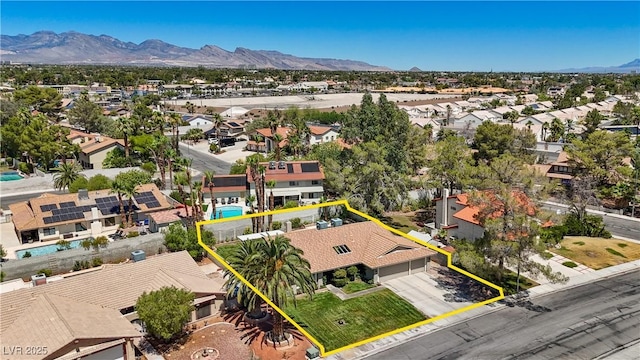 3361 Iberia St, Las Vegas, NV 89146 - aerial perspective of suburban area featuring property parcel outlined and a mountain backdrop
