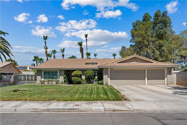 3361 Iberia St, Las Vegas, NV 89146 - ranch-style house with an attached garage, stucco siding, concrete driveway, and a tile roof