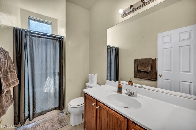 8421 Cheerful Brook Ave, Las Vegas, NV 89143 - bathroom with vanity, tile patterned floors, and curtained shower