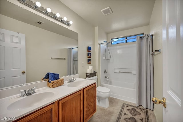 8421 Cheerful Brook Ave, Las Vegas, NV 89143 - bathroom featuring double vanity, shower / bath combo, and tile patterned floors