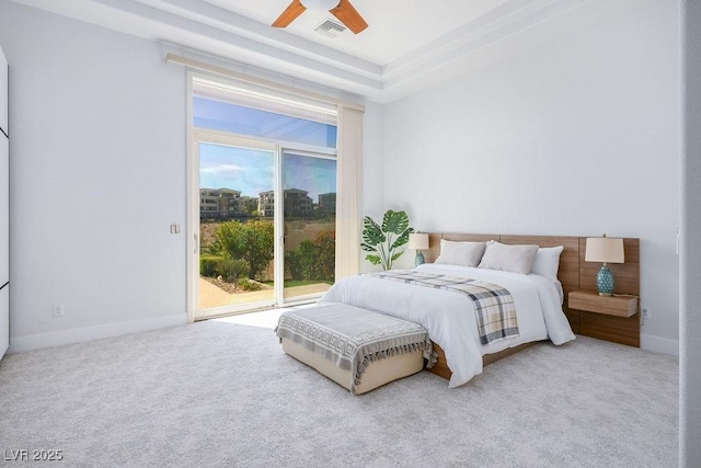 9233 Canyon Mesa Dr, Las Vegas, NV 89144 - carpeted bedroom featuring access to exterior and a ceiling fan