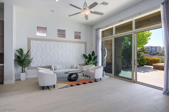 9233 Canyon Mesa Dr, Las Vegas, NV 89144 - living area featuring ceiling fan, wood finished floors, and recessed lighting