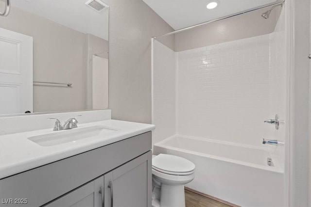 10058 Matter Overlook Dr, Las Vegas, NV 89178 - full bath featuring vanity, shower / bath combination, wood finished floors, and recessed lighting