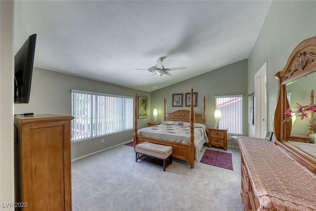 8914 Termoli St, Las Vegas, NV 89123 - bedroom with light carpet, lofted ceiling, and a ceiling fan