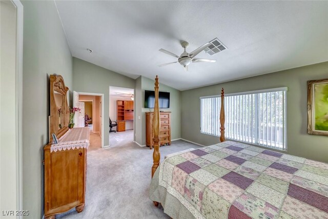 8914 Termoli St, Las Vegas, NV 89123 - bedroom with vaulted ceiling, light colored carpet, and ceiling fan
