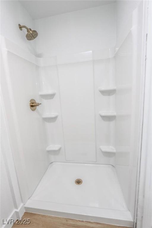 4269 Roanridge Ave, Las Vegas, NV 89120 - full bath with a shower and wood finished floors