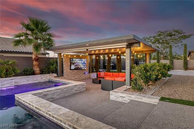 274 Chartan Ave, Las Vegas, NV 89183 - fenced backyard featuring an outdoor living space, a patio, and a gazebo