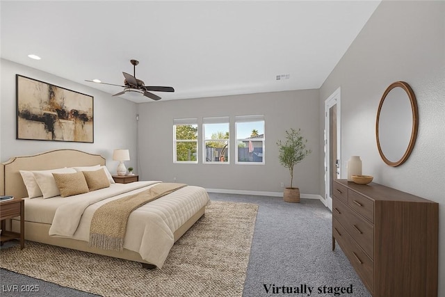 274 Chartan Ave, Las Vegas, NV 89183 - bedroom with carpet flooring, ceiling fan, and recessed lighting