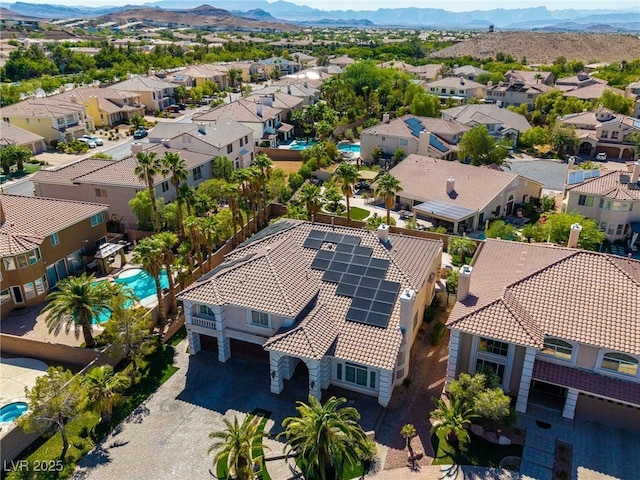 11005 Inverlochy Ct, Las Vegas, NV 89141 - aerial view of residential area with a mountain backdrop and a pool