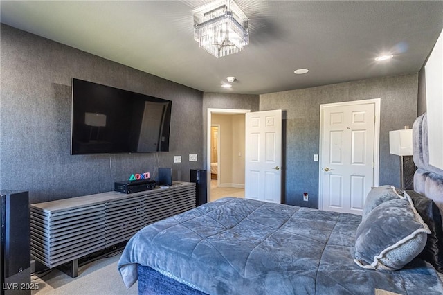11005 Inverlochy Ct, Las Vegas, NV 89141 - carpeted bedroom with a chandelier and recessed lighting