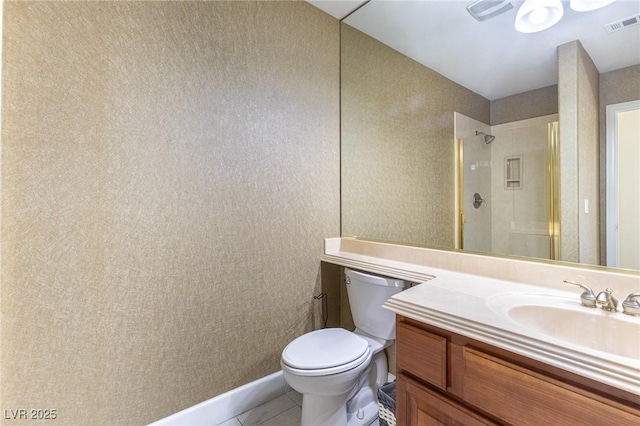 11005 Inverlochy Ct, Las Vegas, NV 89141 - bathroom with a walk in shower, vanity, and tile patterned flooring