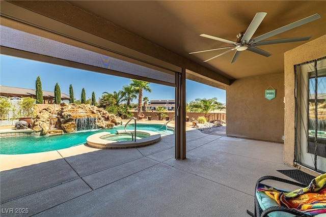 231 Bristle Cone, Pahrump, NV 89048 - view of patio featuring a ceiling fan and a pool with connected hot tub
