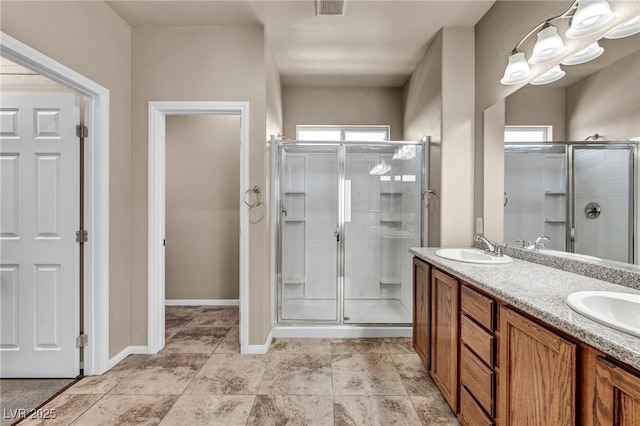 3757 Via Geneva, Henderson, NV 89052 - bathroom with a shower stall and double vanity