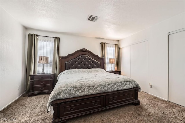 5754 Cinnabar Ave, Las Vegas, NV 89110 - carpeted bedroom with two closets and a textured ceiling