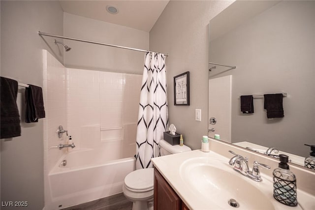 7252 Blowing Breeze Ave, Las Vegas, NV 89179 - bathroom with shower / bath combo, vanity, and wood finished floors