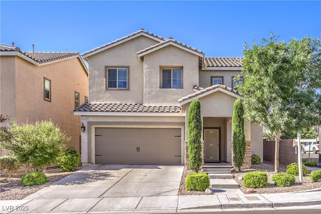 9113 Sea Mink Ave, Las Vegas, NV 89149 - view of front facade featuring stucco siding, an attached garage, driveway, and a tiled roof