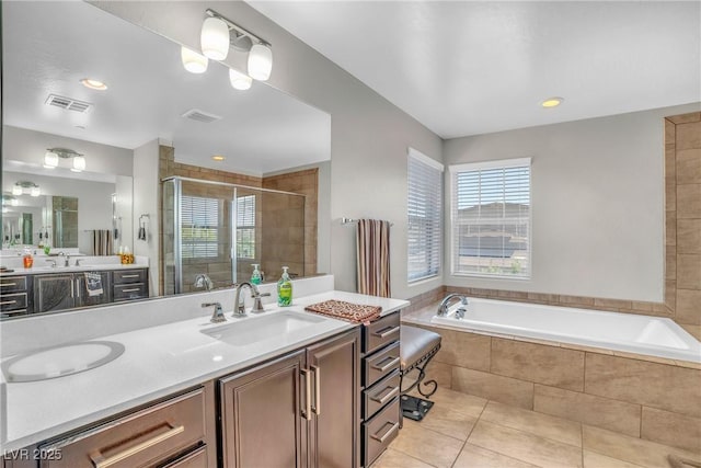 2154 Tortona St, Henderson, NV 89044 - full bath with vanity, a stall shower, a bath, and tile patterned floors