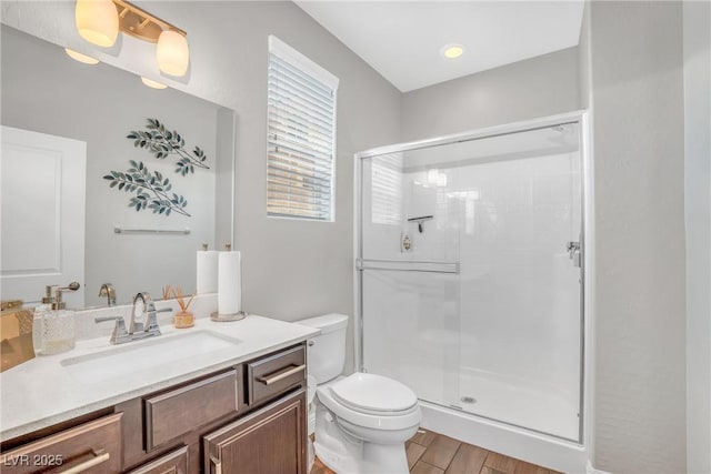 2154 Tortona St, Henderson, NV 89044 - full bathroom with vanity, a shower stall, and wood finished floors