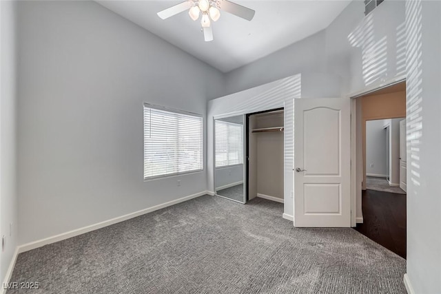 8805 Jeffreys St Unit 1048, Las Vegas, NV 89123 - unfurnished bedroom with carpet flooring, a closet, high vaulted ceiling, and ceiling fan