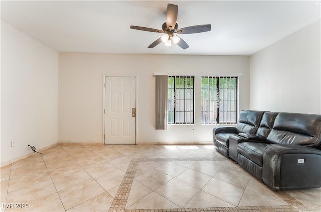 2141 Hussium Hills St Unit 108, Las Vegas, NV 89108 - living room featuring light tile patterned flooring and ceiling fan