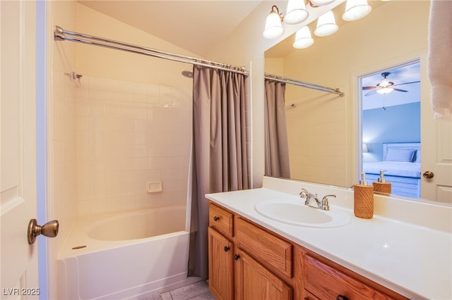 1844 Ghost Trace Ave, Las Vegas, NV 89183 - full bath featuring shower / tub combo with curtain, vanity, and tile patterned floors