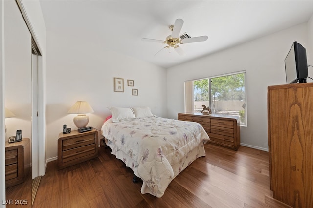 1900 Bellview St, Las Vegas, NV 89134 - bedroom with dark wood finished floors, a closet, and a ceiling fan
