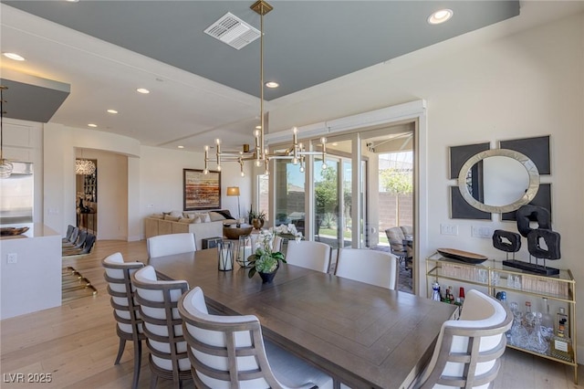 975 Amara Way, Henderson, NV 89052 - dining space with recessed lighting, light wood-style flooring, and a chandelier