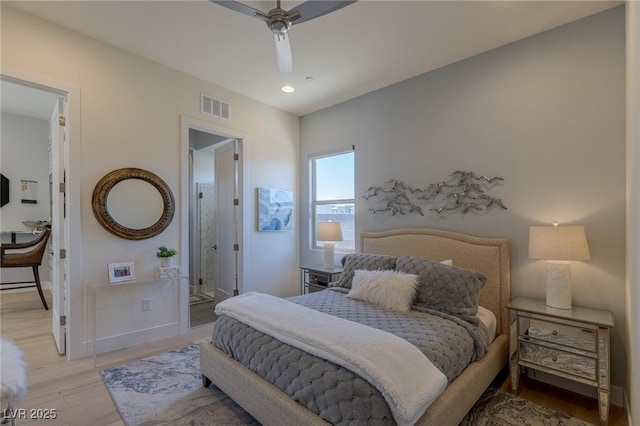 975 Amara Way, Henderson, NV 89052 - bedroom featuring light wood-type flooring, recessed lighting, a ceiling fan, and access to outside