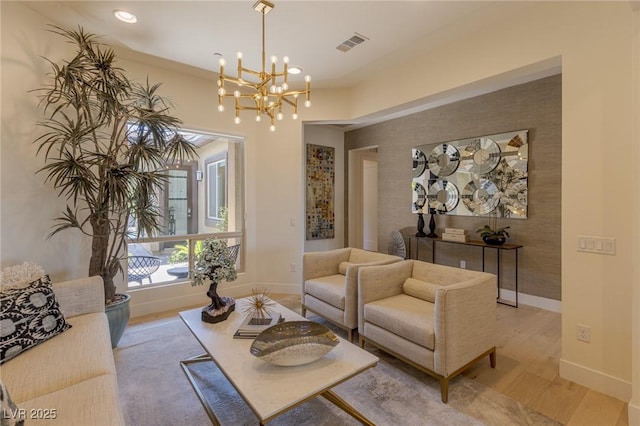 975 Amara Way, Henderson, NV 89052 - living area with wood finished floors, a chandelier, and recessed lighting