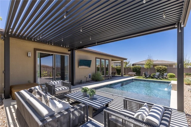 975 Amara Way, Henderson, NV 89052 - view of swimming pool featuring a patio area, an outdoor living space, and a fenced backyard
