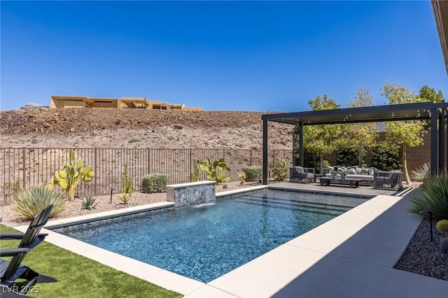 975 Amara Way, Henderson, NV 89052 - view of swimming pool featuring an outdoor living space, a fenced backyard, and a patio area