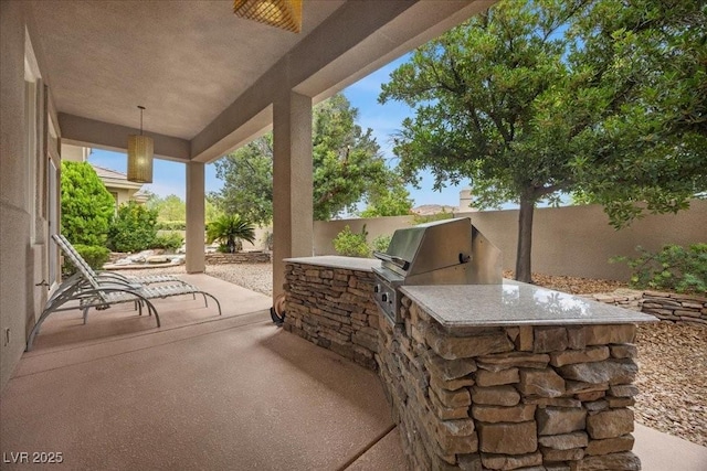 108 Valiente St, Las Vegas, NV 89144 - fenced backyard with exterior kitchen and a patio area